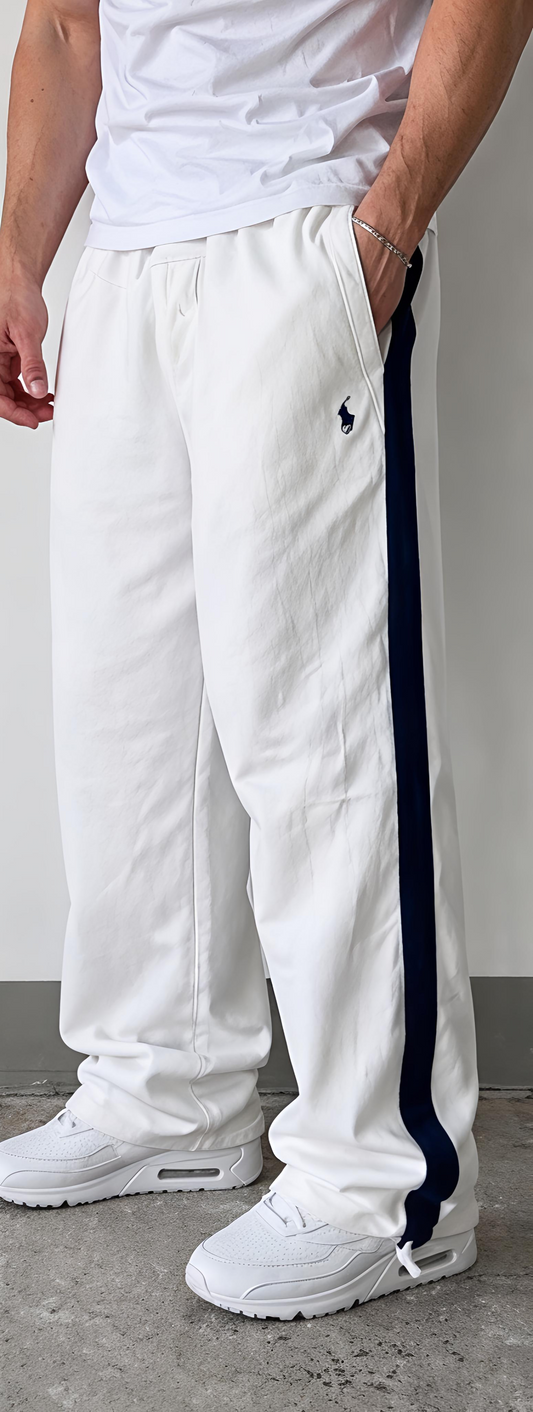 Men’s Off-White Baggy Track Joggers with Contrast Side Stripe – Premium Relaxed Fit Pants
