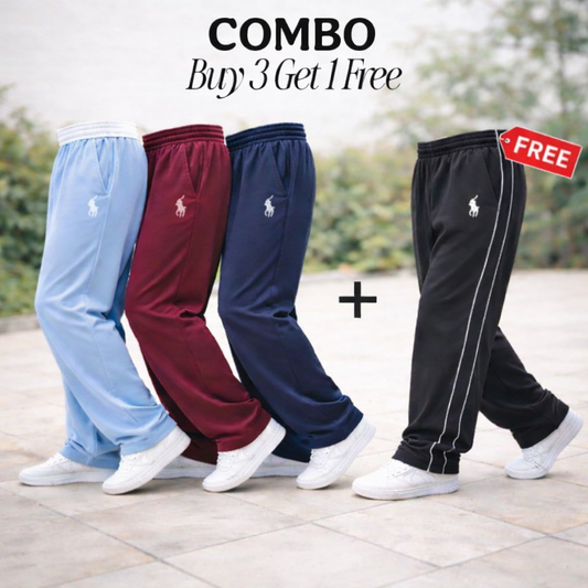 Polo Baggy Joggers – White, Grey, Black & Sky Blue | Buy 3 Get 1 Free Combo